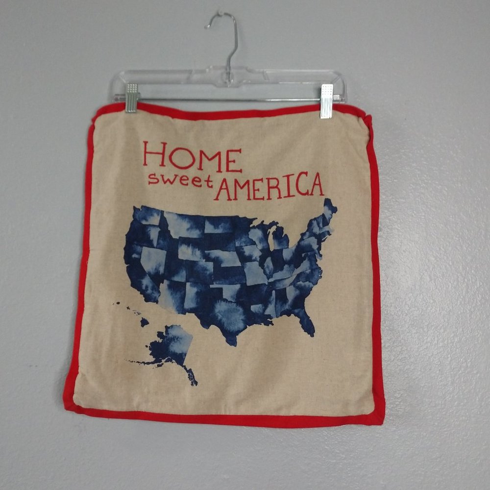 Kohls Home Sweet America USA Linen Cotton Beige Square Pillow Cover 17in